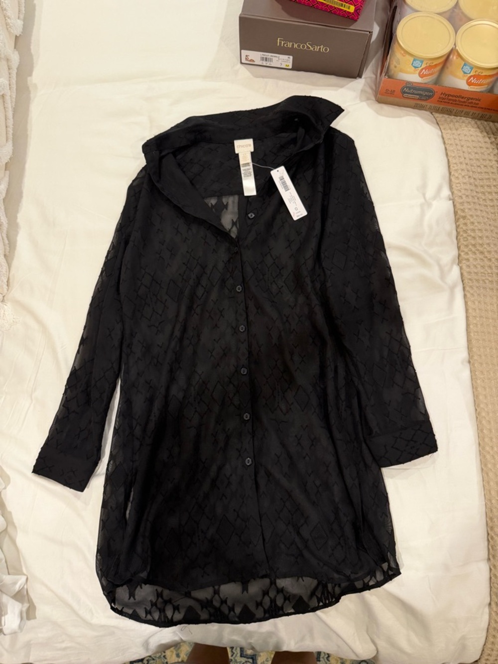 Chico's Black Sheer Diamond-Pattern Blouse
